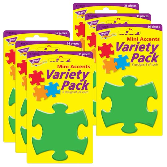 Trend Puzzle Pieces Mini Accents Variety Pack, 6 Packs of 36